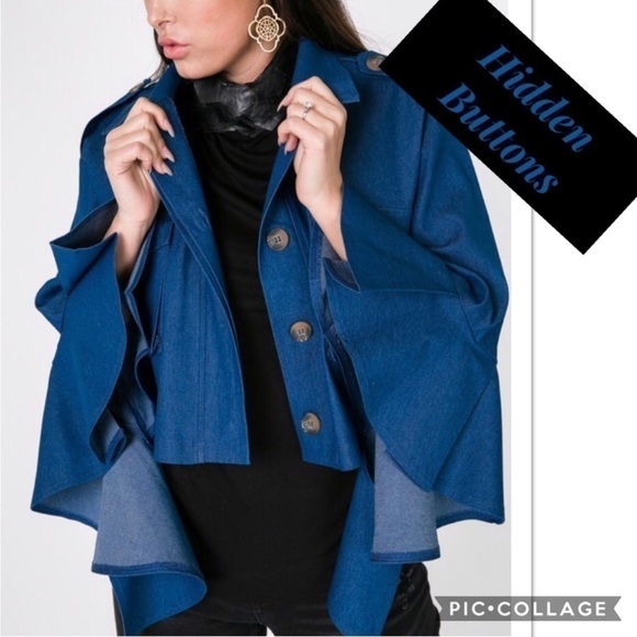 Cascade Ruffle Sleeve Crop Denim Jacket - Picture 3 of 4